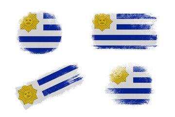 Sublimation backgrounds set on white background. Abstract shapes in colors of national flag. Uruguay