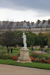 Tuileries Garden in the center of Paris on a rainy day