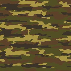 
Army camo green pattern, brown spots, seamless military uniform, street design.