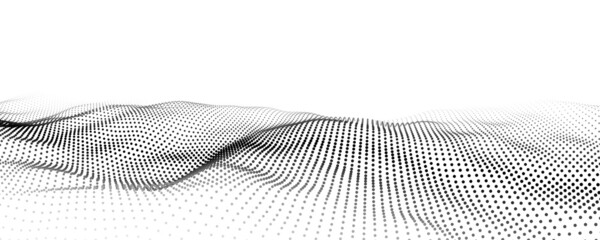 Futuristic moving wave. Digital background with moving glowing particles. Big data visualization. Vector illustration.