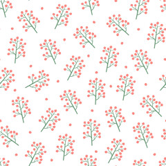 Colorful seamless floral pattern - hand drawn delicate design. Repeatable white background with branches. Botanical spring endless print. Vector illustration