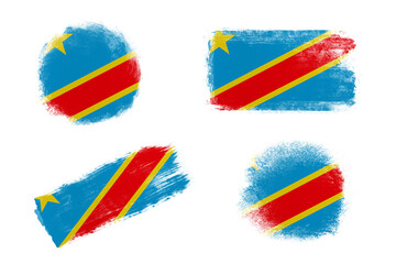 Sublimation backgrounds set on white background. Abstract shapes in colors of national flag. Democratic Republic of the Congo