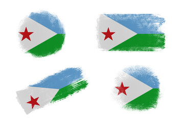 Sublimation backgrounds set on white background. Abstract shapes in colors of national flag. Djibouti