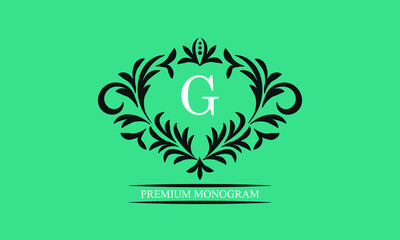 Decorative frame with the letter G. Luxurious pattern. Decorative elements for registration of trademarks, logos, invitations, hotels, shops, heraldry.