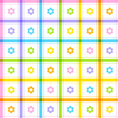 Cute Daisy Flower Nature Element Rainbow Green Pink Yellow Orange Blue Pastel Stripe Striped Line Checkered Plaid Tartan Buffalo Scott Gingham Pattern Cartoon Vector Seamless Pattern Print Background
