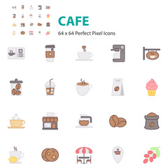 set of cafe flat icon, drinks, tea, coffee, hot drinks,