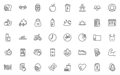 set of healthy life icons, lifestyle, gym