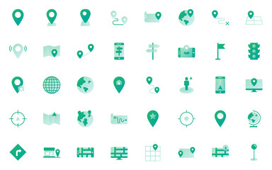 set of location icons, destination, navigator, address,