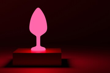 Butt plug glows in the dark. Sexual toy for adults. Sex shop, intimate entertainment concept. 3D render.