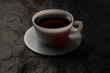 Cup with tea on a black background. 3D render.