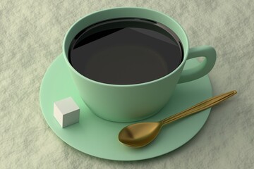 Green cup with tea on a light background. 3D render.