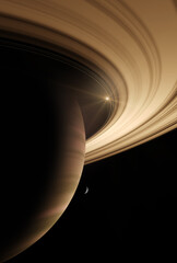 3D Render, Gas giant planet in deep space. Saturn planet and rings close-up © Mikael Damkier