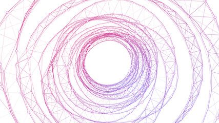 Technology wireframe circle tunnel on white background. Futuristic 3D wormhole grid. Digital dynamic wave. Vector illustration.