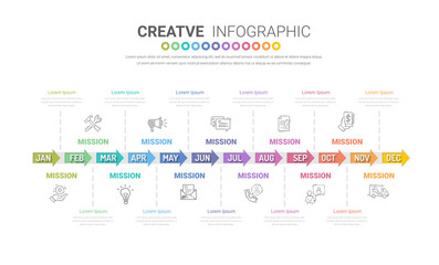 Year planner, 12 months, 1 year, Timeline infographics design vector and Presentation business can be used for Business concept with 12 options, steps or processes. 