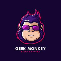 Geek Monkey mascot logo design illustration vector