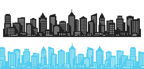 Fototapeta na wymiar City silhouette. Horizontal City landscape seamless. Downtown landscape with high skyscrapers. Panorama architecture buildings. Urban life vector illustration
