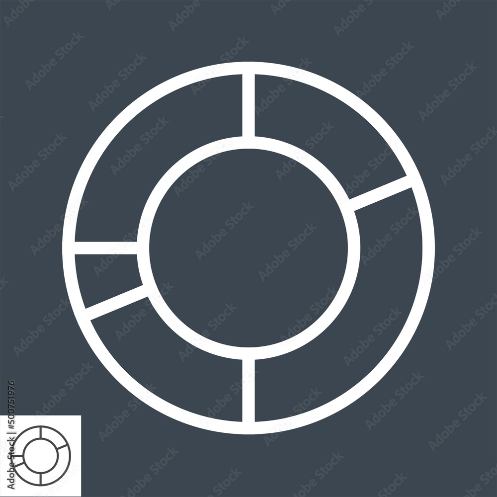 Wall mural pie chart related vector line icon. isolated on black background. editable stroke.