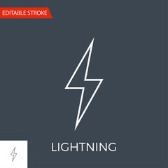 Lightning Vector Icon. Thin Line Vector Illustration. Adjust stroke weight - Expand to any Size - Easy Change Colour - Editable Stroke