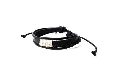 Black leather bracelet isolated on white background