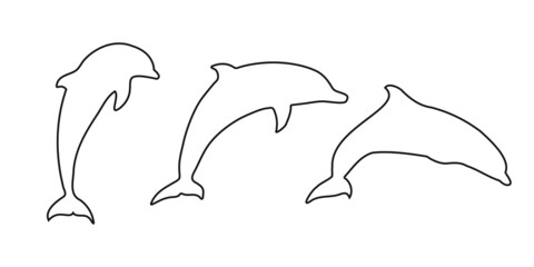 Set black outline dolphin sign icon on white background. Vector clipart illustration © ROMAN RYBALKO