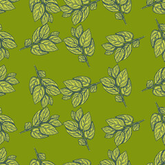 Seamless pattern engraved tree branches. Vintage background summer twigs in hand drawn style.