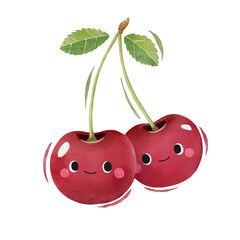 Watercolor cute cherry cartoon character. - 500756554