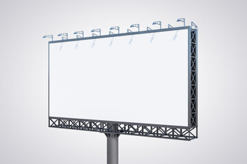 Blank white billboard isolated on light background, perspective view. Mock up, 3D Rendering