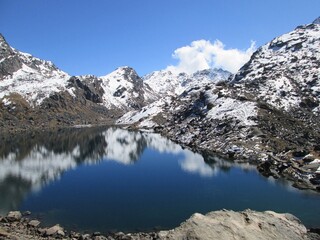 Beutiful view of Gosainkunda lake in the Himalayas, Nepal