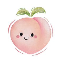 Watercolor cute peach cartoon character.