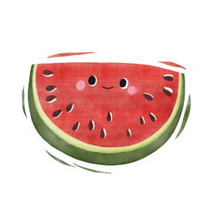 Watercolor cute watermelon cartoon character.