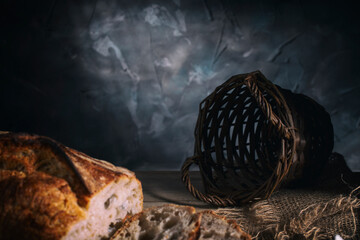 Small wicker basket on a rustic table