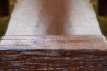 Fototapeta drewniana półka - pusty stół - drewniany blat - tło produktowe obraz