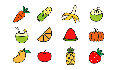 Set of cute fruits icon. Minimalist fruits symbol for graphic design. web icon in vector illustration