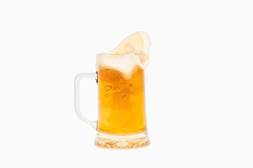 Close up of a beer mug with splashing foam