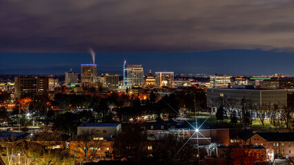 Boise skyline at night with large light star
