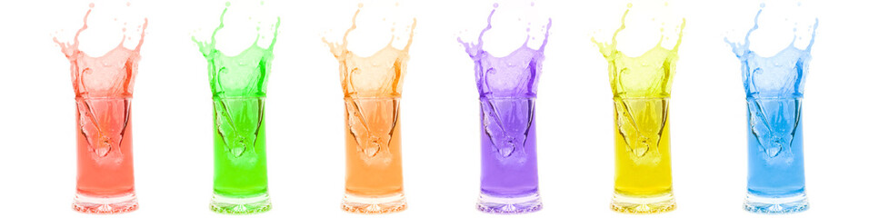 Fun arrangement of different colored splashing mugs