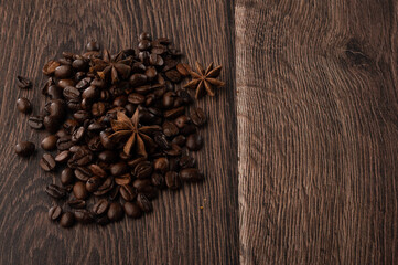 Coffee beans and star anise with copy space
