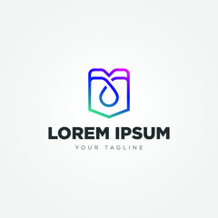 shield and color drop M letter business logo design