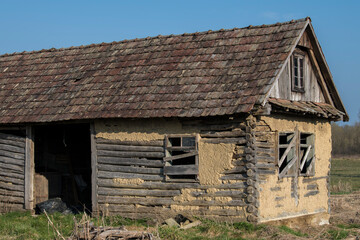 Croatia, April 20,2022 : Very old traditional wooden house.