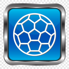 Fototapeta premium Football simple icon vector. Flat design. Metal, blue square button. Transparent grid.ai