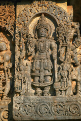 21 December 2021, Halebidu, Karnataka, India, Hoysaleswara Temple sculpture work, 12th-century Hindu temple dedicated to Shiva, It is the largest monument in Halebidu, the former Hoysala capital.