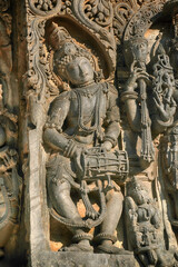 21 December 2021, Halebidu, Karnataka, India, Hoysaleswara Temple sculpture work, 12th-century Hindu temple dedicated to Shiva, It is the largest monument in Halebidu, the former Hoysala capital.