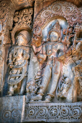 21 December 2021, Halebidu, Karnataka, India, Hoysaleswara Temple sculpture work, 12th-century Hindu temple dedicated to Shiva, It is the largest monument in Halebidu, the former Hoysala capital.