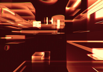 Abstract 3d orange color blockchain isometric digital technology texture background.