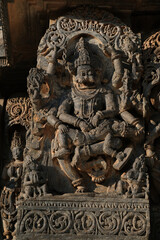 21 December 2021, Halebidu, Karnataka, India, Hoysaleswara Temple sculpture work, 12th-century Hindu temple dedicated to Shiva, It is the largest monument in Halebidu, the former Hoysala capital.