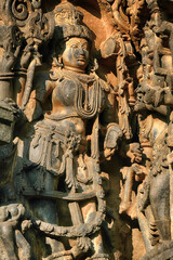 21 December 2021, Halebidu, Karnataka, India, Hoysaleswara Temple sculpture work, 12th-century Hindu temple dedicated to Shiva, It is the largest monument in Halebidu, the former Hoysala capital.