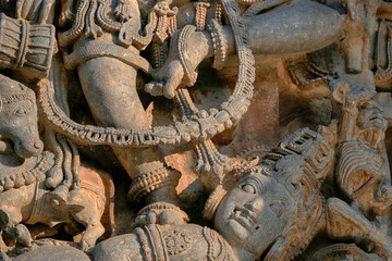 21 December 2021, Halebidu, Karnataka, India, Hoysaleswara Temple sculpture work, 12th-century...