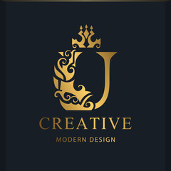 Royal letter U design. Luxury logo template. Gold monogram. Creative Emblem for Business sign, badge, crest, label, Boutique brand, Hotel, Restaurant, Heraldic. Modern style. Vector illustration