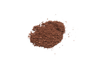 Makeup cosmetics. Eyeshadow in brown color crushed palette, colorful eye shadow powder isolated.