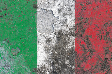 Italy flag on a damaged old concrete wall surface